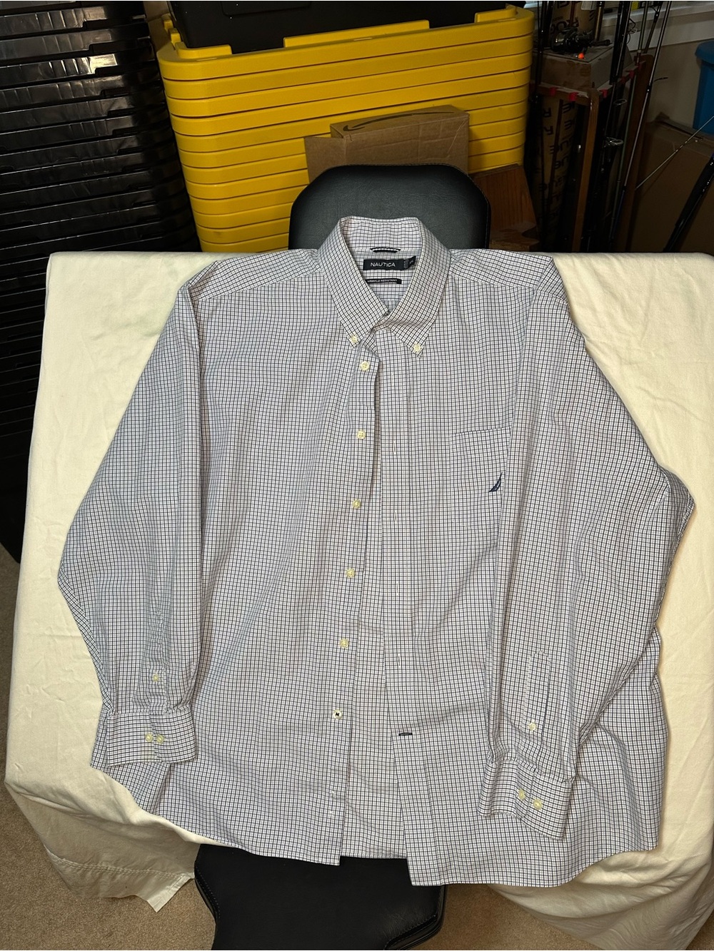 Nautica Men's Purple and White Micro-Check Button-Down Dress Shirt